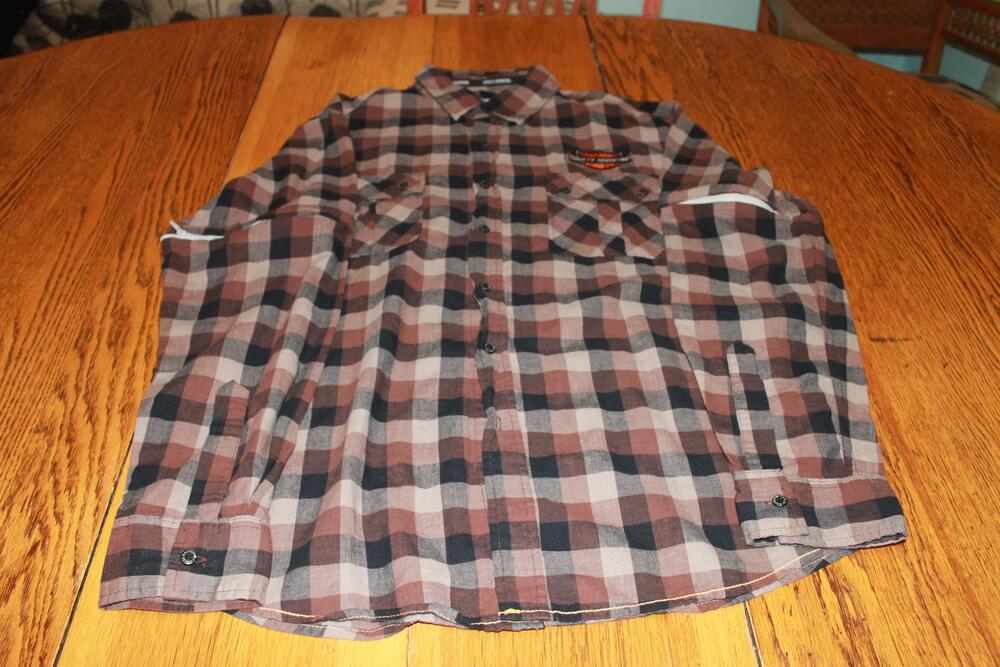 Harley-Davidson Shirt Mens XL Brown Black Plaid Bagram Afghanistan Flannel Bike